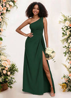 A-Line One-Shoulder Sleeveless Chiffon Bridesmaid Dresses With High Split