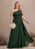 A-Line One-Shoulder Sleeveless Chiffon Bridesmaid Dresses With High Split