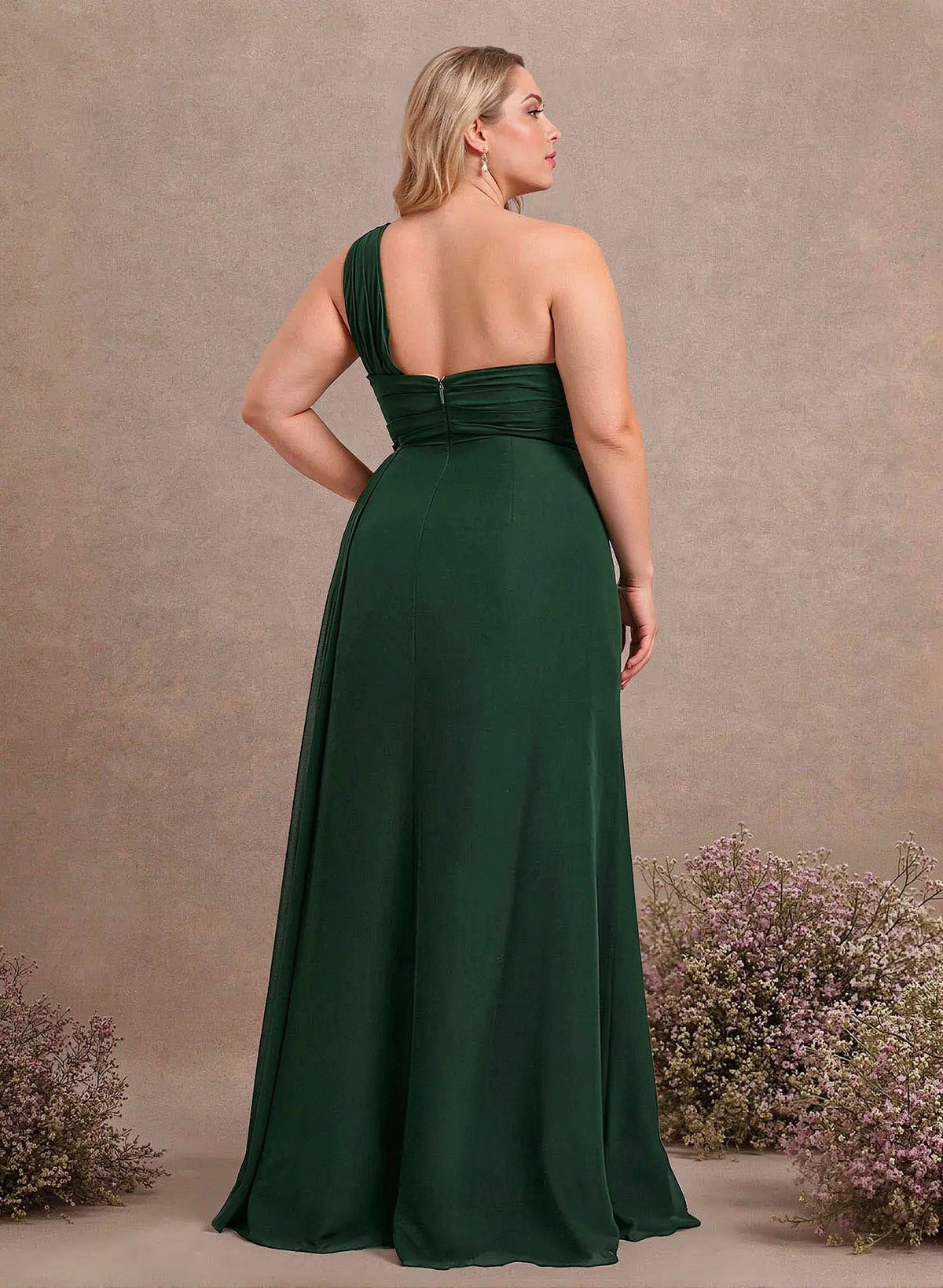 A-Line One-Shoulder Sleeveless Chiffon Bridesmaid Dresses With High Split