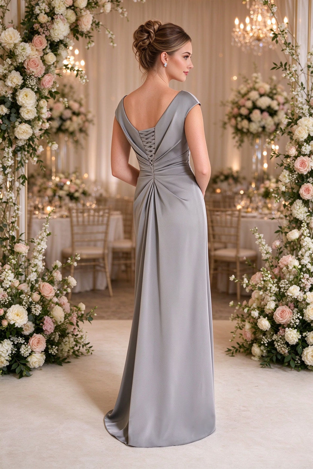Satin Mermaid Formal Dress Side Slit Boat Neck Mother Of The Bride Dress