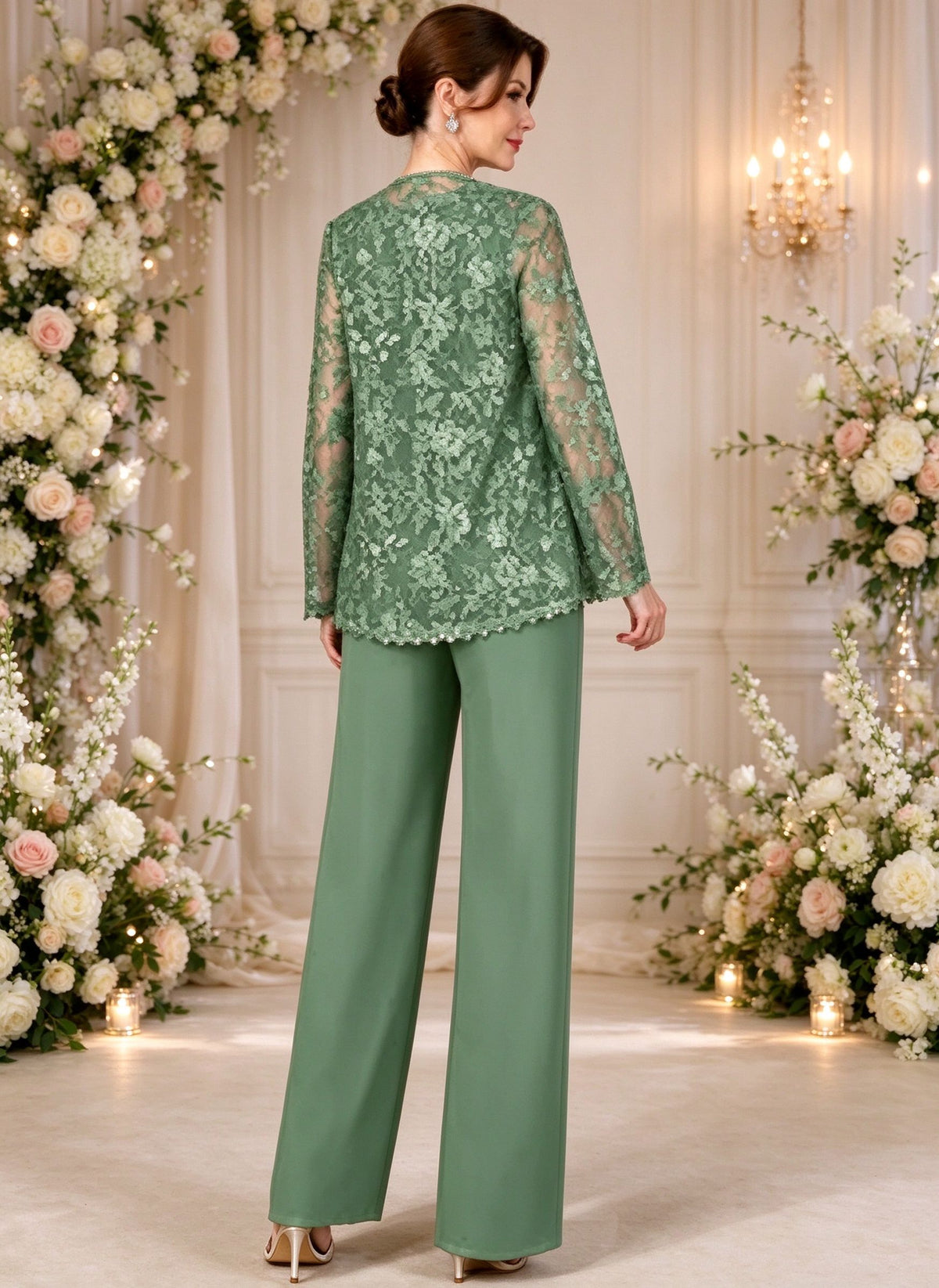 3 Pieces Lace Mother of The Bride Pant Suit