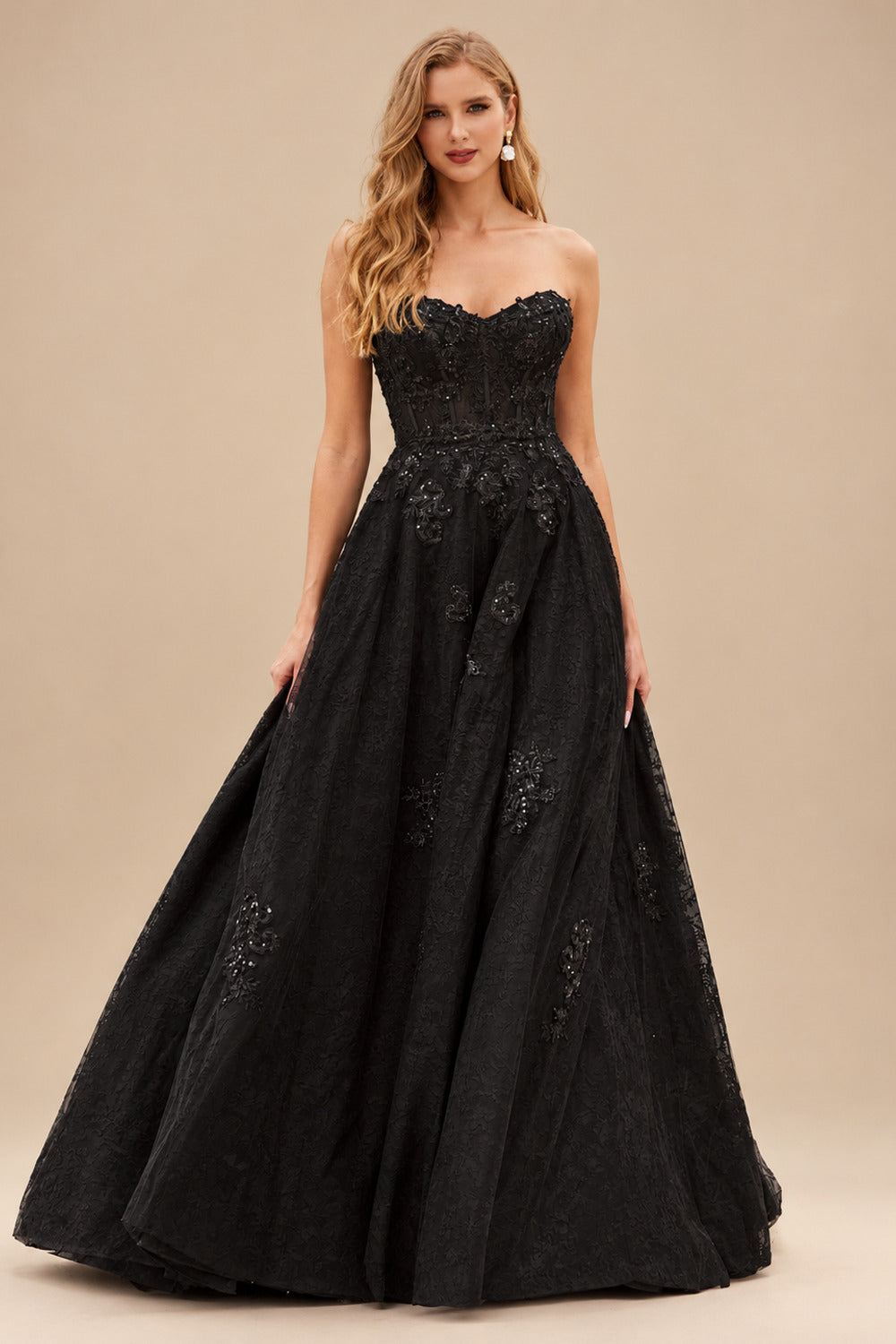 Rutipo Black Gorgeous A-line Corset Tulle Court Train Wedding Dress with Beaded Lace Detachable Bishop Sleeves