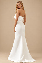 Rutipo Ivory Elegant Sheath Strapless Satin Wedding Dress with Detachable Train