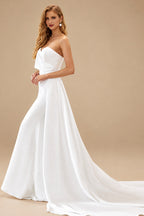 Rutipo Ivory Elegant Sheath Strapless Satin Wedding Dress with Detachable Train