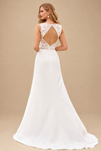 Rutipo Ivory Chic Sheath V-Neck Bodice Wedding Dress with Lace Keyhole Back