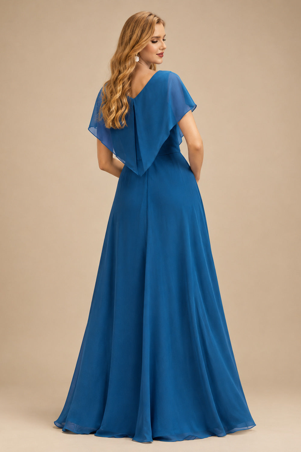Rutipo Ink Blue Ball Gown V Neck Sweep Train Tulle Prom Dress with Appliqued Beading Ruffles