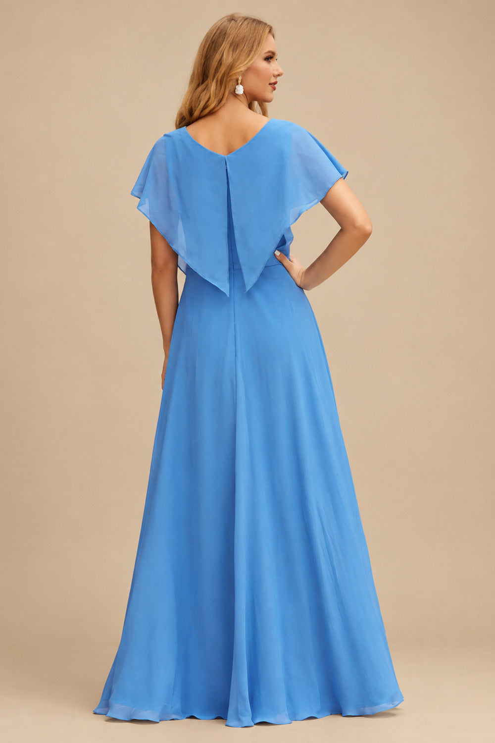 Rutipo Ocean Blue Ball Gown V Neck Sweep Train Tulle Prom Dress with Appliqued Beading Ruffles