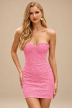 Rutipo Azalea Sheath/Column Sweetheart Short/Mini Tulle Homecoming Dress with Beading Lace