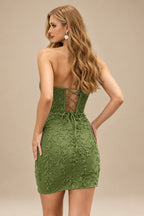 Rutipo Celadon Sheath/Column Sweetheart Short/Mini Tulle Homecoming Dress with Beading Lace