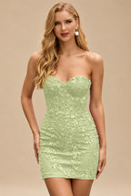 Rutipo Dusty Sage Sheath/Column Sweetheart Short/Mini Tulle Homecoming Dress with Beading Lace