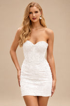 Rutipo Ivory Sheath/Column Sweetheart Short/Mini Tulle Homecoming Dress with Beading Lace