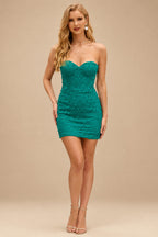 Rutipo Jade Sheath/Column Sweetheart Short/Mini Tulle Homecoming Dress with Beading Lace