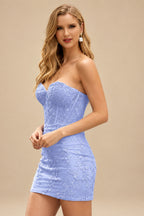 Rutipo Lavender Sheath/Column Sweetheart Short/Mini Tulle Homecoming Dress with Beading Lace