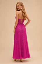 Rutipo Magenta Sheath/Column Sweetheart Short/Mini Tulle Homecoming Dress with Beading Lace