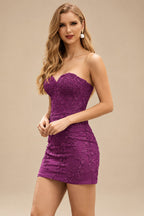 Rutipo Orchid Sheath/Column Sweetheart Short/Mini Tulle Homecoming Dress with Beading Lace