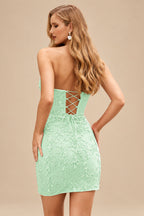 Rutipo Sage Sheath/Column Sweetheart Short/Mini Tulle Homecoming Dress with Beading Lace