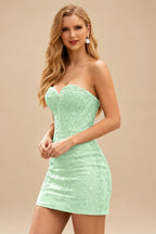 Rutipo Sage Sheath/Column Sweetheart Short/Mini Tulle Homecoming Dress with Beading Lace