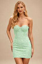 Rutipo Sage Sheath/Column Sweetheart Short/Mini Tulle Homecoming Dress with Beading Lace