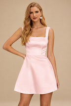 Rutipo Blush A-line Square Neckline Satin Short/Mini Homecoming Dress
