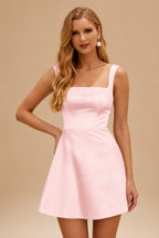 Rutipo Blush A-line Square Neckline Satin Short/Mini Homecoming Dress