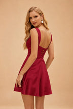 Rutipo Burgundy A-line Square Neckline Satin Short/Mini Homecoming Dress