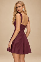 Rutipo Cabernet A-line Square Neckline Satin Short/Mini Homecoming Dress