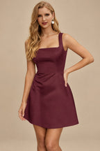 Rutipo Cabernet A-line Square Neckline Satin Short/Mini Homecoming Dress