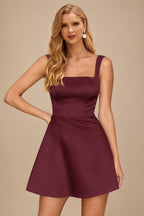 Rutipo Cabernet A-line Square Neckline Satin Short/Mini Homecoming Dress