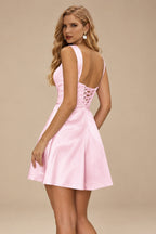 Rutipo Candy Pink A-line Square Neckline Satin Short/Mini Homecoming Dress