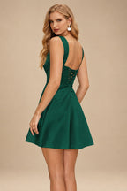 Rutipo Dark Green A-line Square Neckline Satin Short/Mini Homecoming Dress