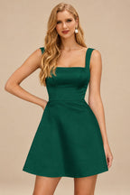 Rutipo Dark Green A-line Square Neckline Satin Short/Mini Homecoming Dress