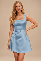 Rutipo Dusty Blue A-line Square Neckline Satin Short/Mini Homecoming Dress