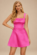 Rutipo Fuchsia A-line Square Neckline Satin Short/Mini Homecoming Dress