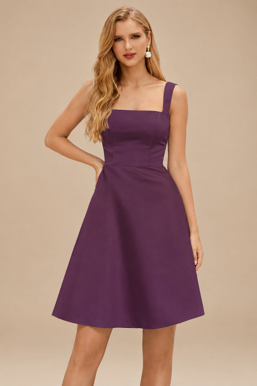 Rutipo Grape A-line Square Neckline Satin Short/Mini Homecoming Dress