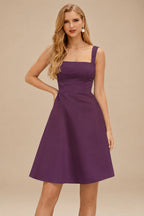 Rutipo Grape A-line Square Neckline Satin Short/Mini Homecoming Dress
