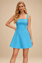 Rutipo Ice Blue A-line Square Neckline Satin Short/Mini Homecoming Dress