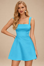 Rutipo Ice Blue A-line Square Neckline Satin Short/Mini Homecoming Dress