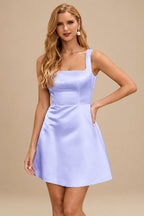 Rutipo Lavender A-line Square Neckline Satin Short/Mini Homecoming Dress