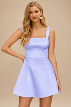 Rutipo Lavender A-line Square Neckline Satin Short/Mini Homecoming Dress