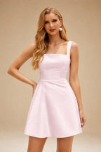 Rutipo Light Pink A-line Square Neckline Satin Short/Mini Homecoming Dress