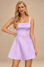 Rutipo Lilac A-line Square Neckline Satin Short/Mini Homecoming Dress