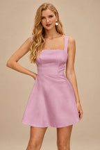 Rutipo Mauve A-line Square Neckline Satin Short/Mini Homecoming Dress