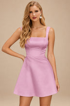 Rutipo Mauve A-line Square Neckline Satin Short/Mini Homecoming Dress