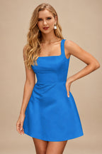 Rutipo Ocean Blue A-line Square Neckline Satin Short/Mini Homecoming Dress