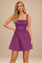 Rutipo Orchid A-line Square Neckline Satin Short/Mini Homecoming Dress