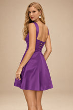 Rutipo Orchid A-line Square Neckline Satin Short/Mini Homecoming Dress