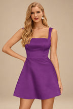 Rutipo Orchid A-line Square Neckline Satin Short/Mini Homecoming Dress