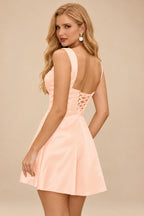 Rutipo Peach A-line Square Neckline Satin Short/Mini Homecoming Dress