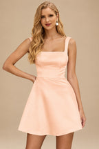 Rutipo Peach A-line Square Neckline Satin Short/Mini Homecoming Dress