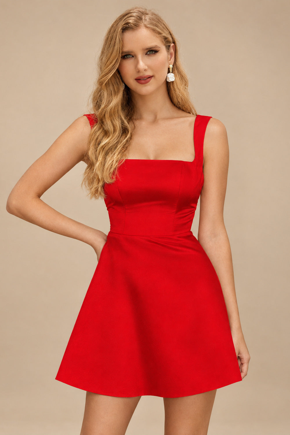 Rutipo Red A-line Square Neckline Satin Short/Mini Homecoming Dress